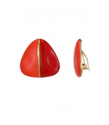 Oranje met rode oorclips in drie hoeks vorm