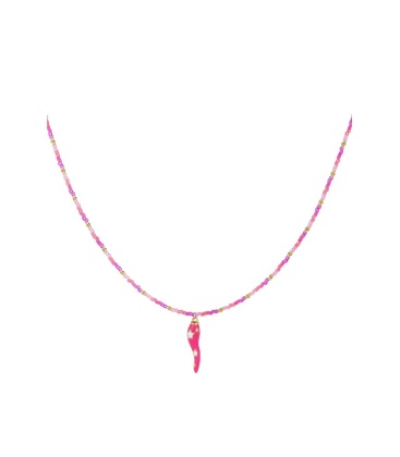 Fuchsia roze kralen halsketting met een peper hanger