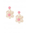 Roze bloemen oorhangers van raffia