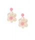 Roze bloemen oorhangers van raffia