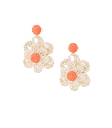 Oranje bloemen oorhangers van raffia