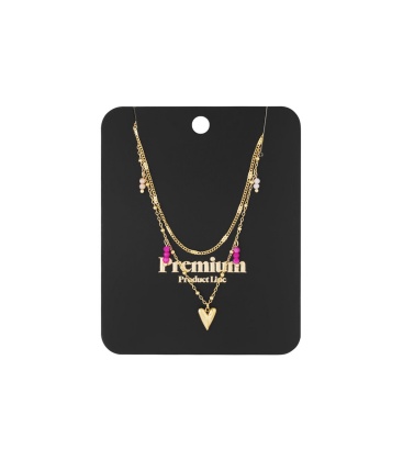 Goudkleurige halsketting meteen harten bedel en gekleurde kraaltjes