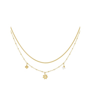 Dubbele goudkleurige halsketting met diverse bedels