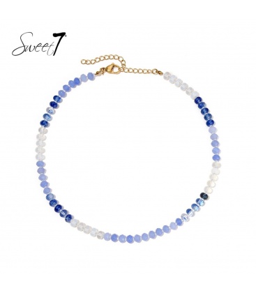 Blauw gekleurde korte glas kralen halsketting