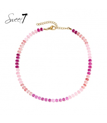 Roze gekleurde korte halsketting van glas kralen