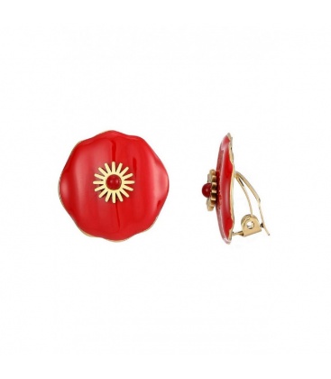 Oorclips rood met een goudkleurig detail en steentje in het midden