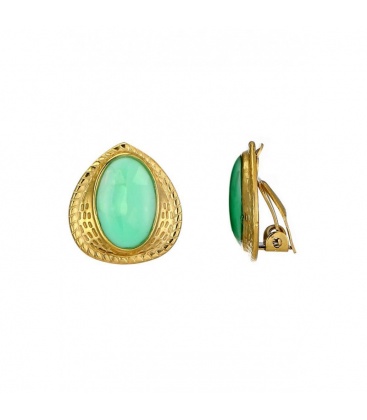 Goudkleurige oorclips ingelegd met groen parelmoer