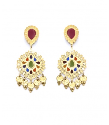 Goudkleurige dunne oorclips met gekleurde inleg