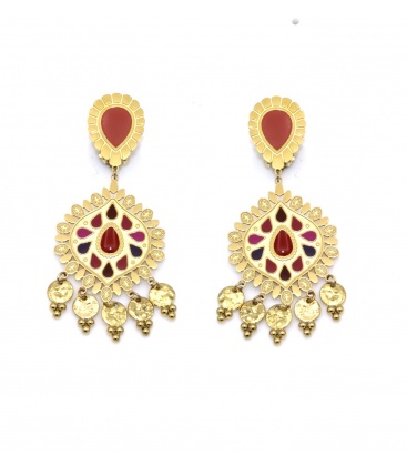 Goudkleurige oorclips met gekleurde inleg en bedels