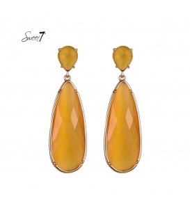 Gele oorhangers met cats eye steen