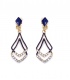 Oorclips blauw met een dubbele hanger en strass steentjes