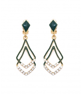 Groene oorclips met een dubbele hanger en helder stass steentjes