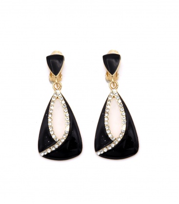 Zwarte oorclips met een heldere strass rand in het midden