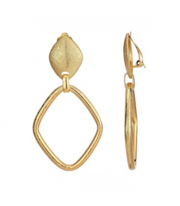 Goudkleurige oorclips van geribbeld metaal in ruit vorm