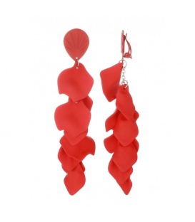 Rode lange oorclips met acryl kwastjes