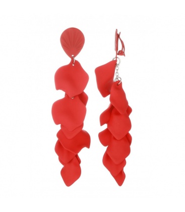 Rode lange oorclips met acryl kwastjes