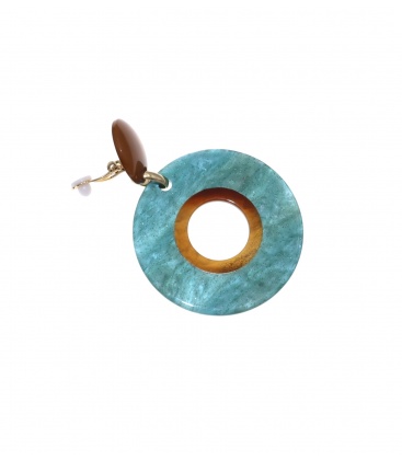 Turquoise oorclips met een bruine rand in het midden en oor stukje