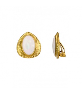 Goudkleurige oorclips ingelegd met wit parelmoer