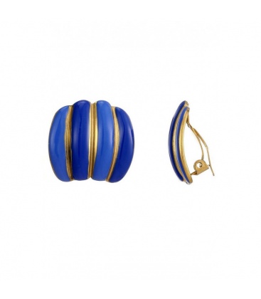 Oorclips in 2 kleuren blauw met goudkleurige strepen