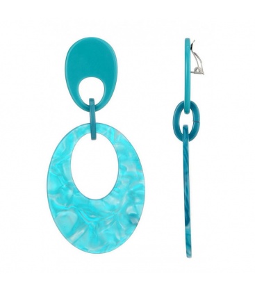 Oorclips met grote turquoise ovale hanger