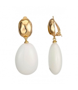 Oorclips met witte druppel en goudkleur oorstukje
