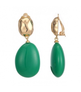 Oorclips met groene druppel en goudkleur oorstukje