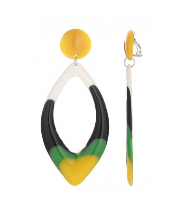 Gekleurde oorclips met een ovale hanger en geel oor stukje