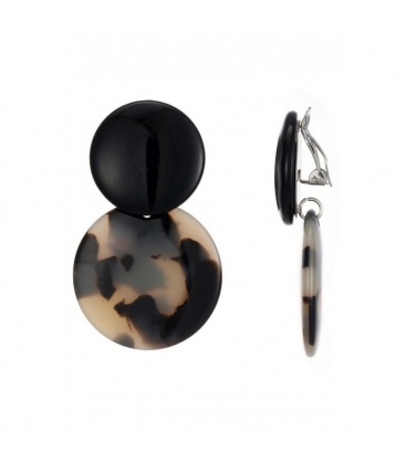 Oorclips zwart met print en effen bovenkant