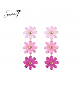 Bloemen oorhangers in 3 verschillende tinten roze