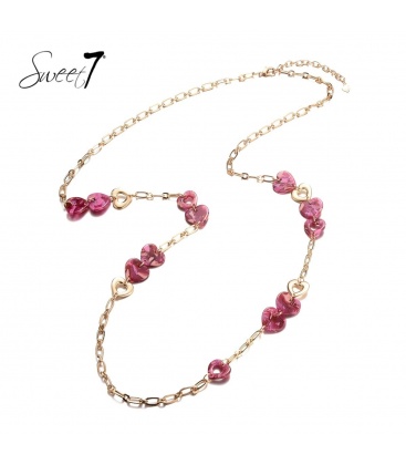 Roze met goudkleurige lange halsketting met harten bedels