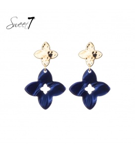 Blauwe oorhangers met 2 klavers vier 