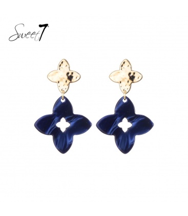 Blauwe oorhangers met 2 klavers vier 