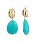 Turquoise oorclips met een goudkleurig oor stukje