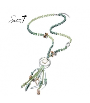 Groene lange kralen halsketting met een mooie hanger
