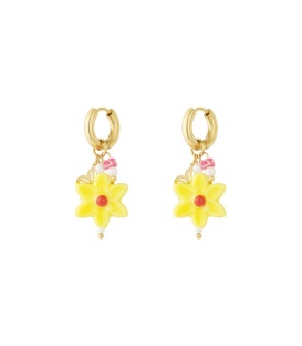 Gele oorhangers bloem, kralen en bedel