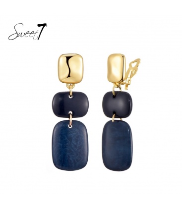 Oorclips in donkerblauw met goudkleurige accenten