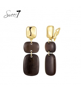 Oorclips in bruin met goudkleurige clip