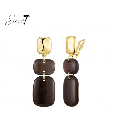 Oorclips in bruin met goudkleurige clip