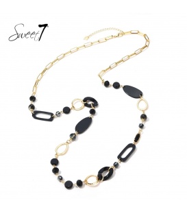 Zwarte lange halsketting met goudkleurige schakels