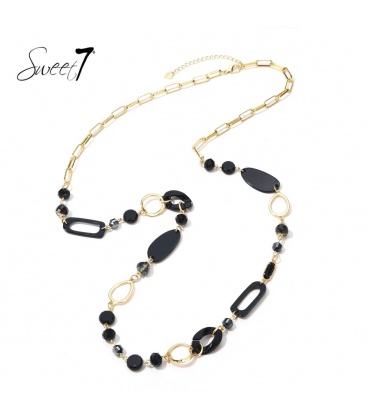 Zwarte lange halsketting met goudkleurige schakels