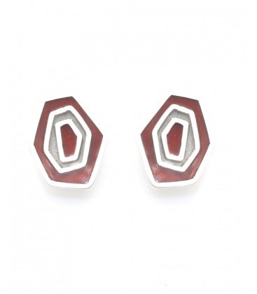 Oorclips met geometrisch design en rode inleg