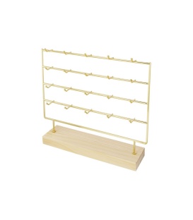 Sieradenrek met goudkleurig frame en een blank houten voet