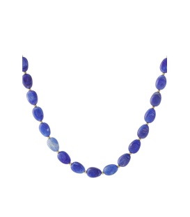 Halsketting met blauwe kralen en goudkleurige details