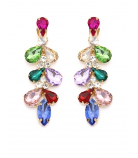 Oorclips met kleurrijke kristallen en goudkleurige accenten