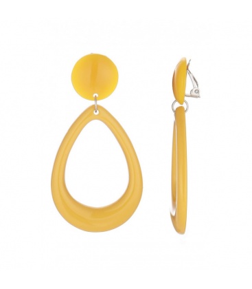 Oorclips in geel met open druppelvormige hanger