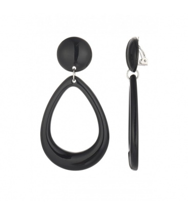 Oorclips zwart met open ovale hanger