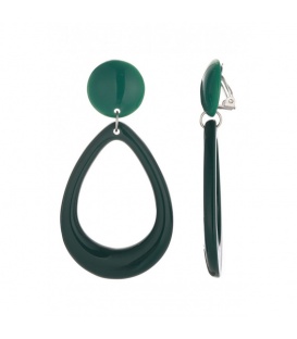 Oorclips in donkergroen met een ovale hanger