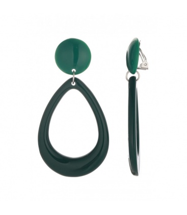 Oorclips in donkergroen met een ovale hanger