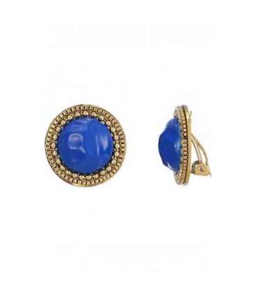 Oorclips blauw met een bewerkte goudkleurige rand