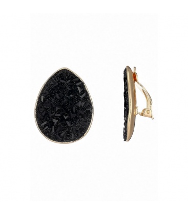 Oorclips met zwarte steentjes en gouden omlijsting